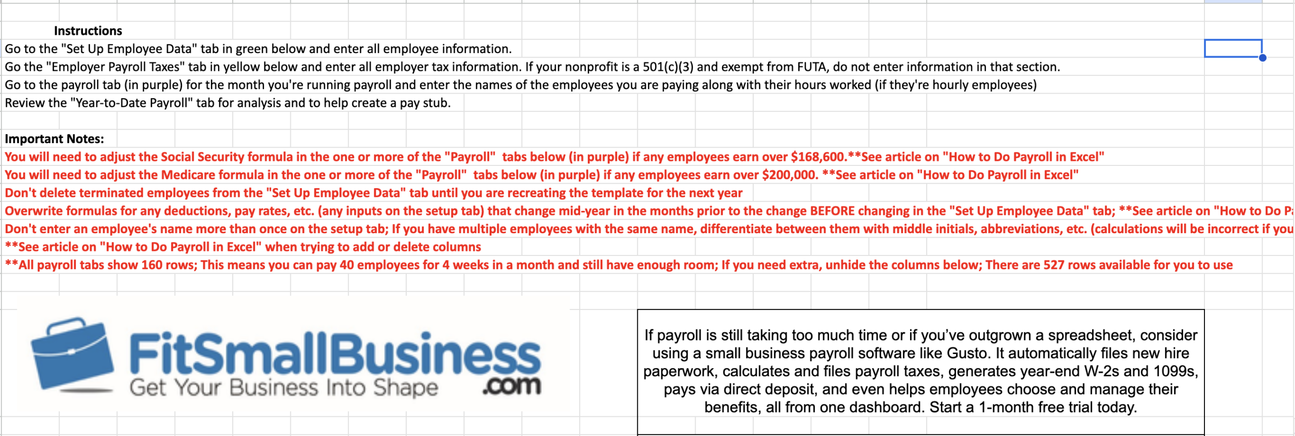 Screenshot of Payroll Budget Templates